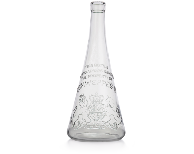 Historische Sodakaraffe aus Glas, hergestellt 1831, mit königlichem Wappen.