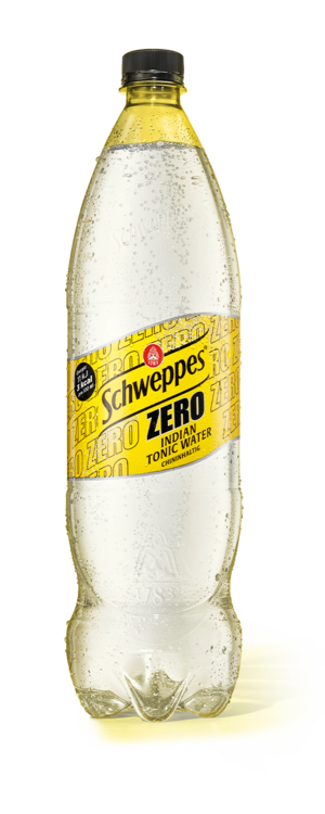 1,25 Liter Flasche Schweppes Indian Tonic Water Zero.
