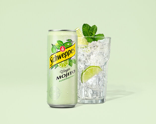 0,33 Liter Dose von Schweppes Virgin Mojito, alkoholfrei.