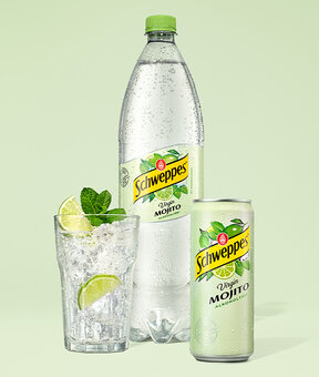 Schweppes Virgin Mojito –  0,33 Liter Dose neben 1,25 Liter Flasche, alkoholfreier Cocktail.