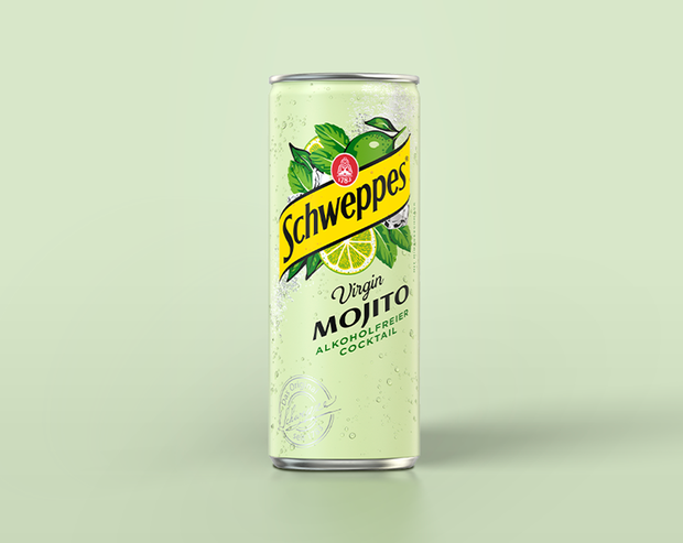0,33 Liter Dose von Schweppes Virgin Mojito, alkoholfreier Cocktail.