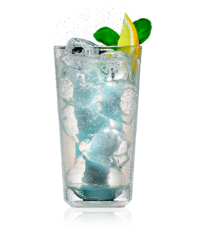 Wodka Lemon im Longdrinkglas mit Eis, Zitronenspalte und Minzblatt, gemixt mit Schweppes Original Bitter Lemon.
